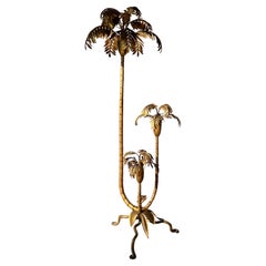 European Gilded Metal Palm Tree Floor Lamp