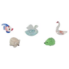European glass artist. Five miniature animals in art glass. Approx. 1970s