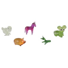 European glass artist. Five miniature animals in art glass. Ca. 1970s