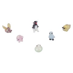 Artiste verrier européen. Six animaux miniatures en verre d'art. Vers les années 1970