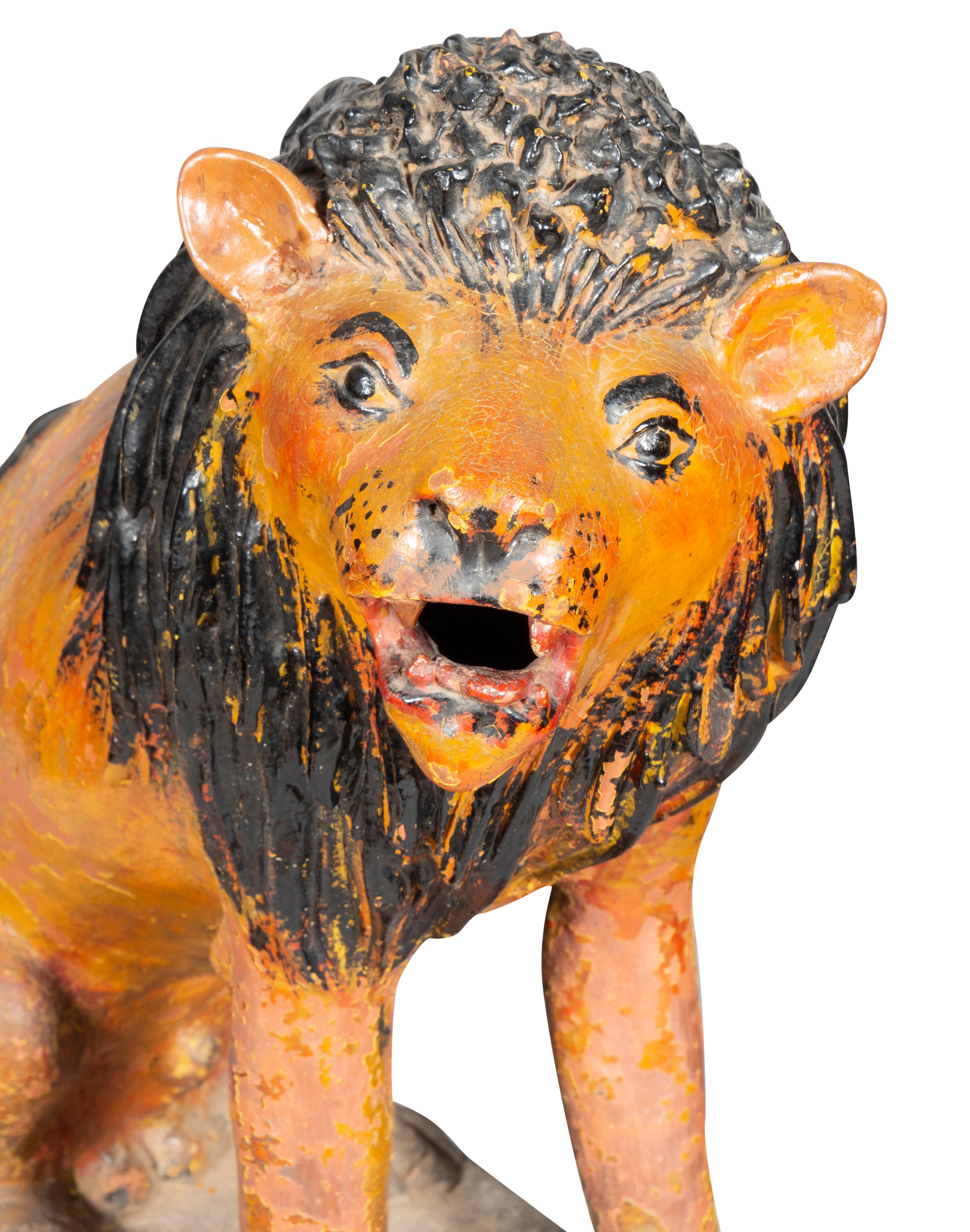 European Glazed Terracotta Figure of a Lion For Sale 8