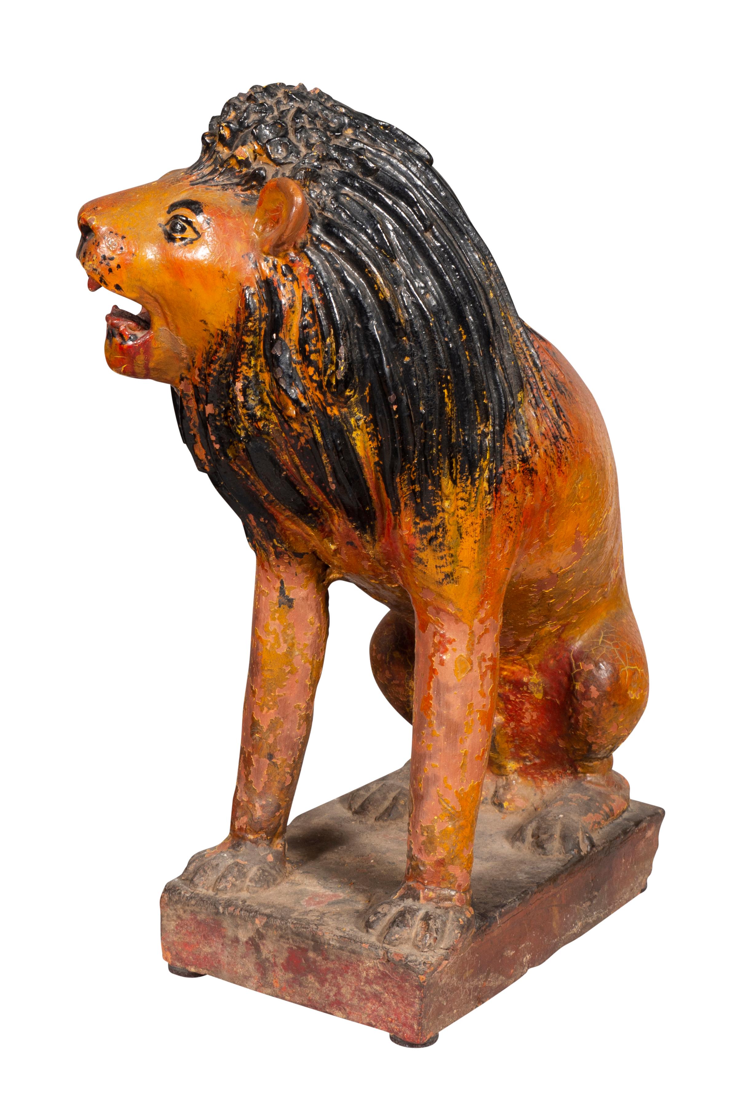19th Century European Glazed Terracotta Figure of a Lion For Sale