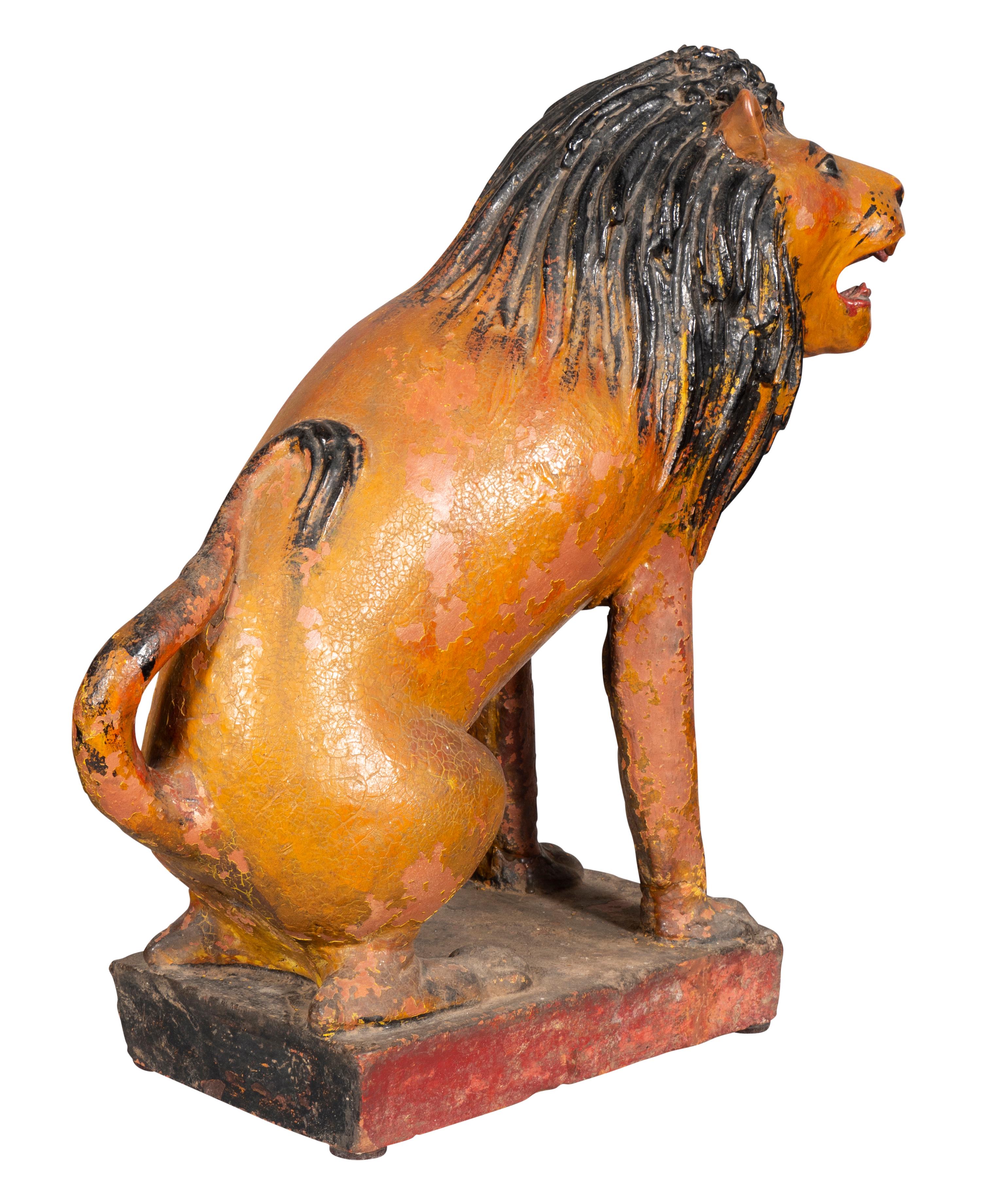 European Glazed Terracotta Figure of a Lion For Sale 4
