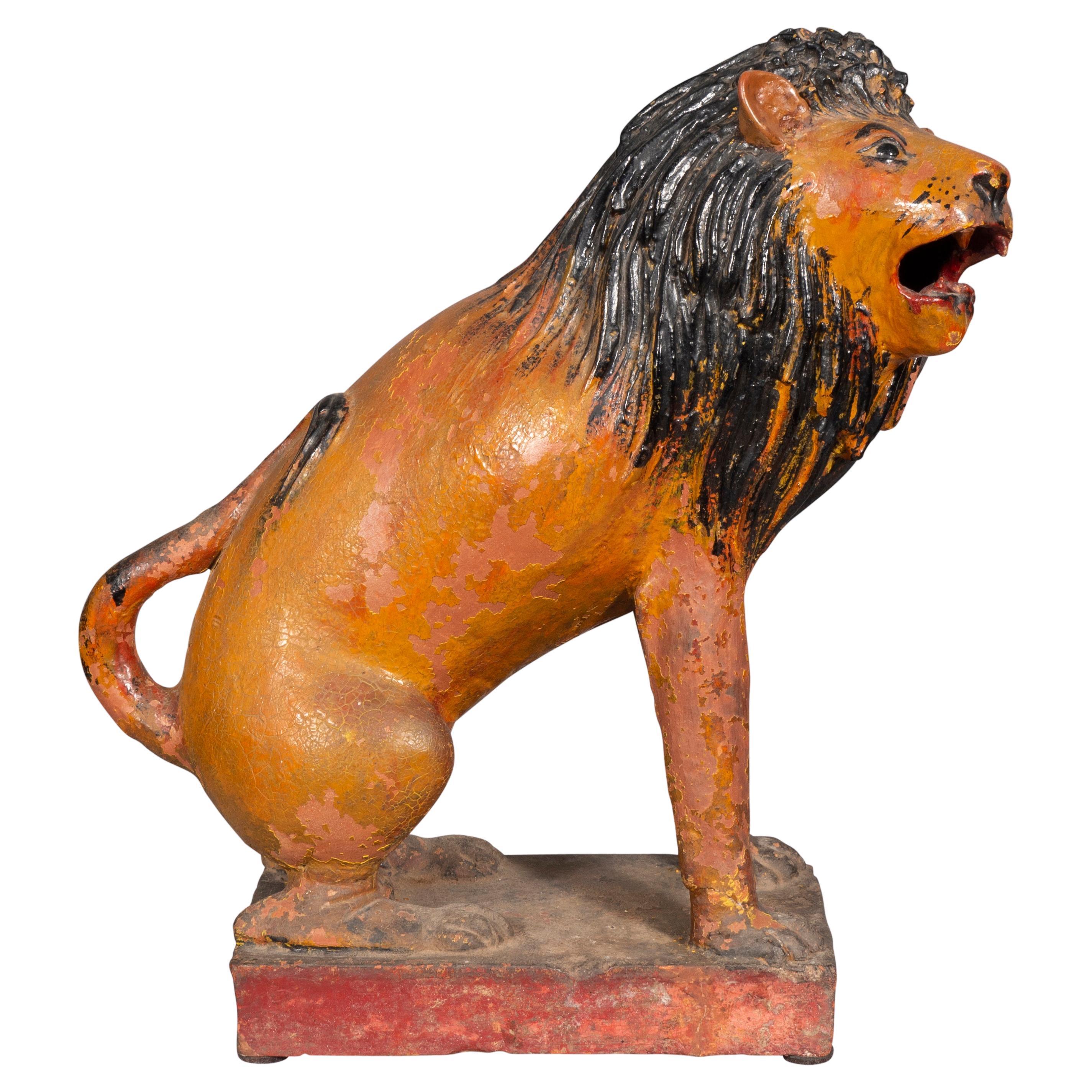 European Glazed Terracotta Figure of a Lion For Sale