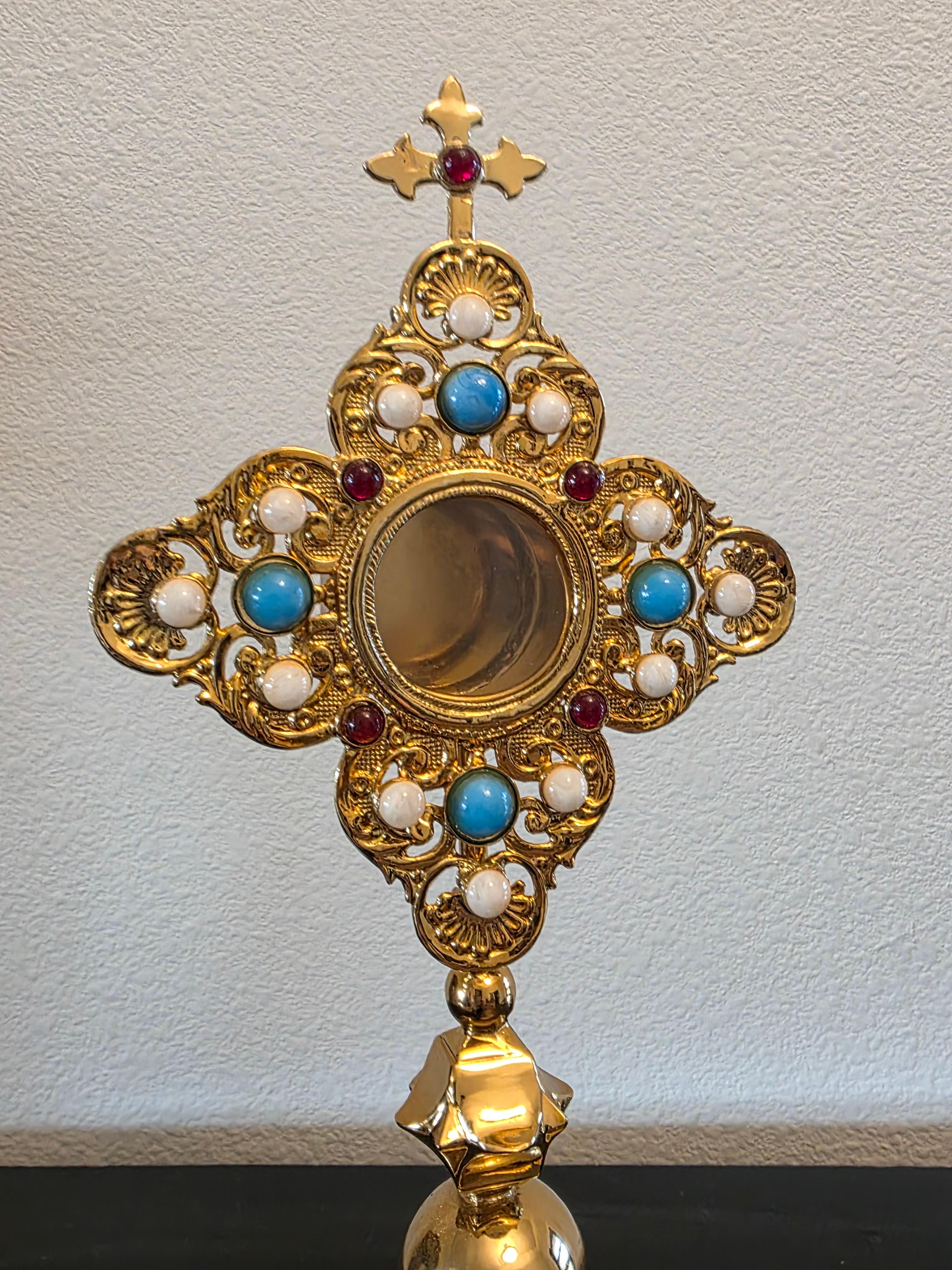 Métal European Gothic Religious Gilt Metal Reliquary Altar Monstrance en vente