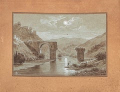 European Gouache, Pen and Ink Lanscape, ca. 1821