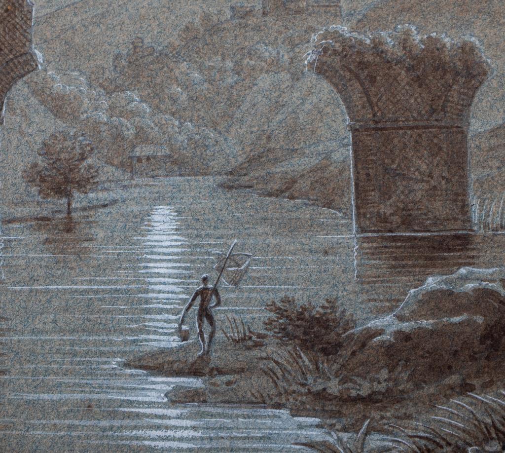 Europäische Gouache, Feder und Tinte Landschaftsbild, ca. 1821 (19. Jahrhundert) im Angebot