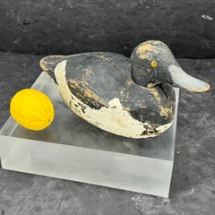 European Hand-Carved Folk Art Duck Decoy, Wood and Paint, Mid-20th Century