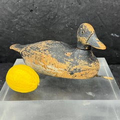 European Hand-Carved Folk Art Duck Decoy, Wood & Paint, Mid-20th Century
