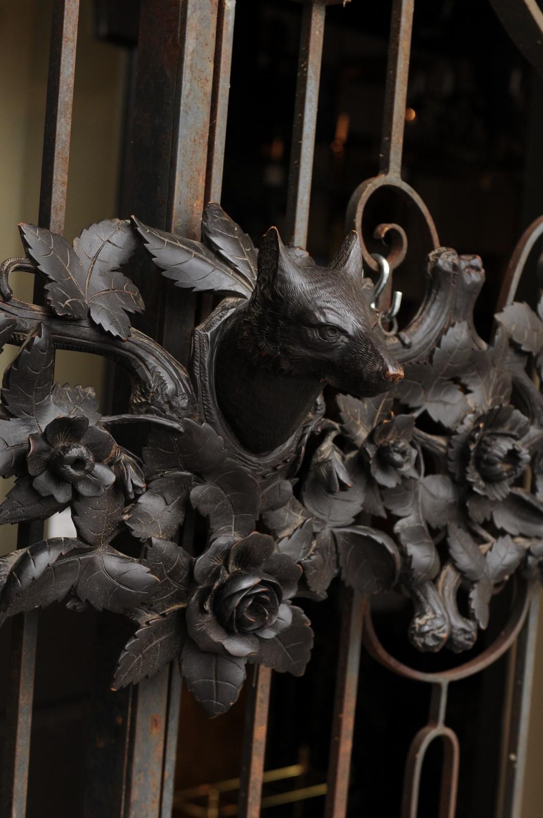 Hand-Carved European Hand Carved Wall Decor with Fox Head and Foliage, circa 1900