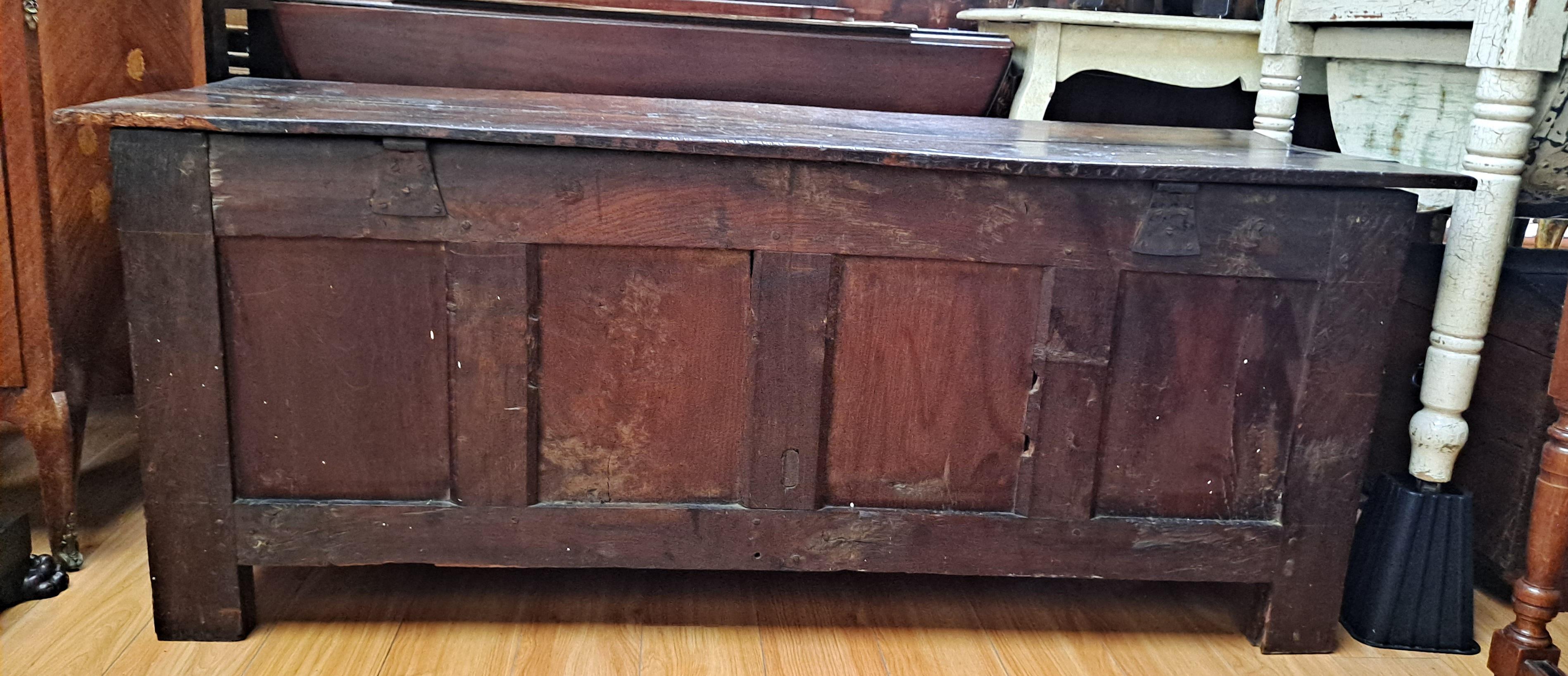 European Hand Carved Wood Blanket Chest Dated 1727 For Sale 6
