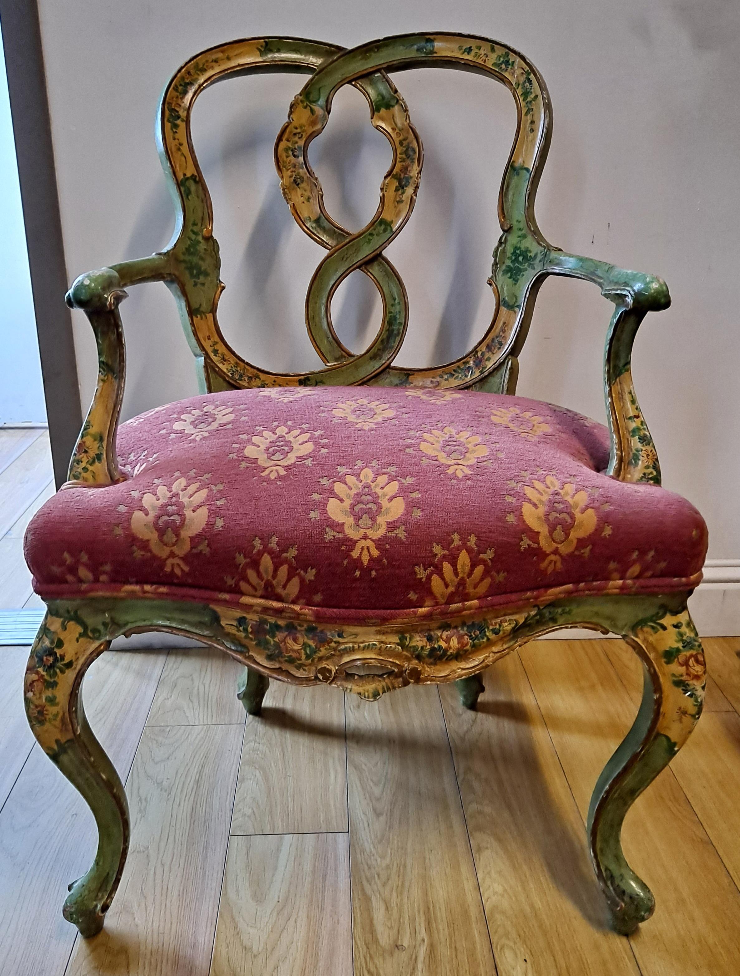 Venetian Baroque Style Hand Painted Armchair w/Cabriole Legs 7