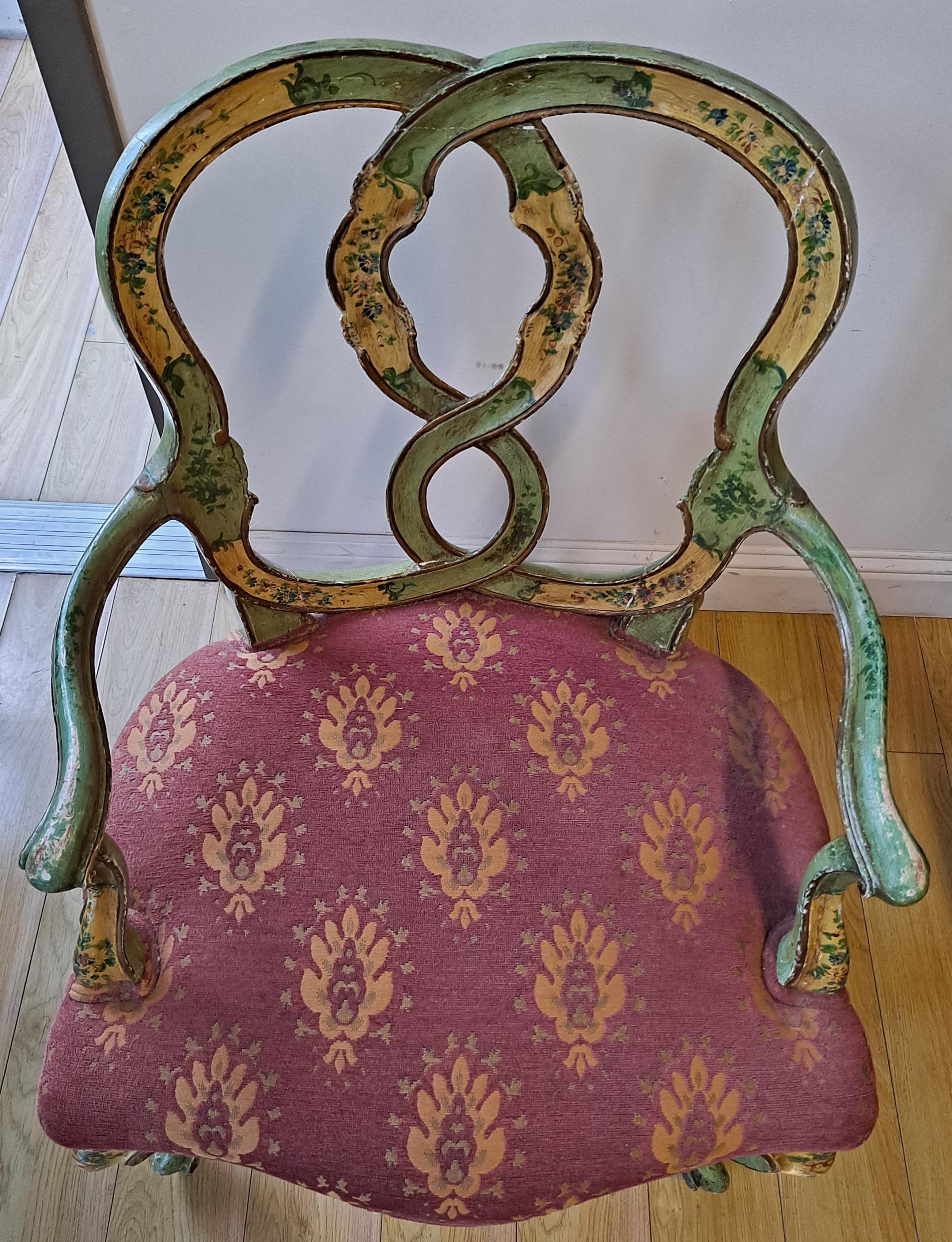 Venetian Baroque Style Hand Painted Armchair w/Cabriole Legs 3