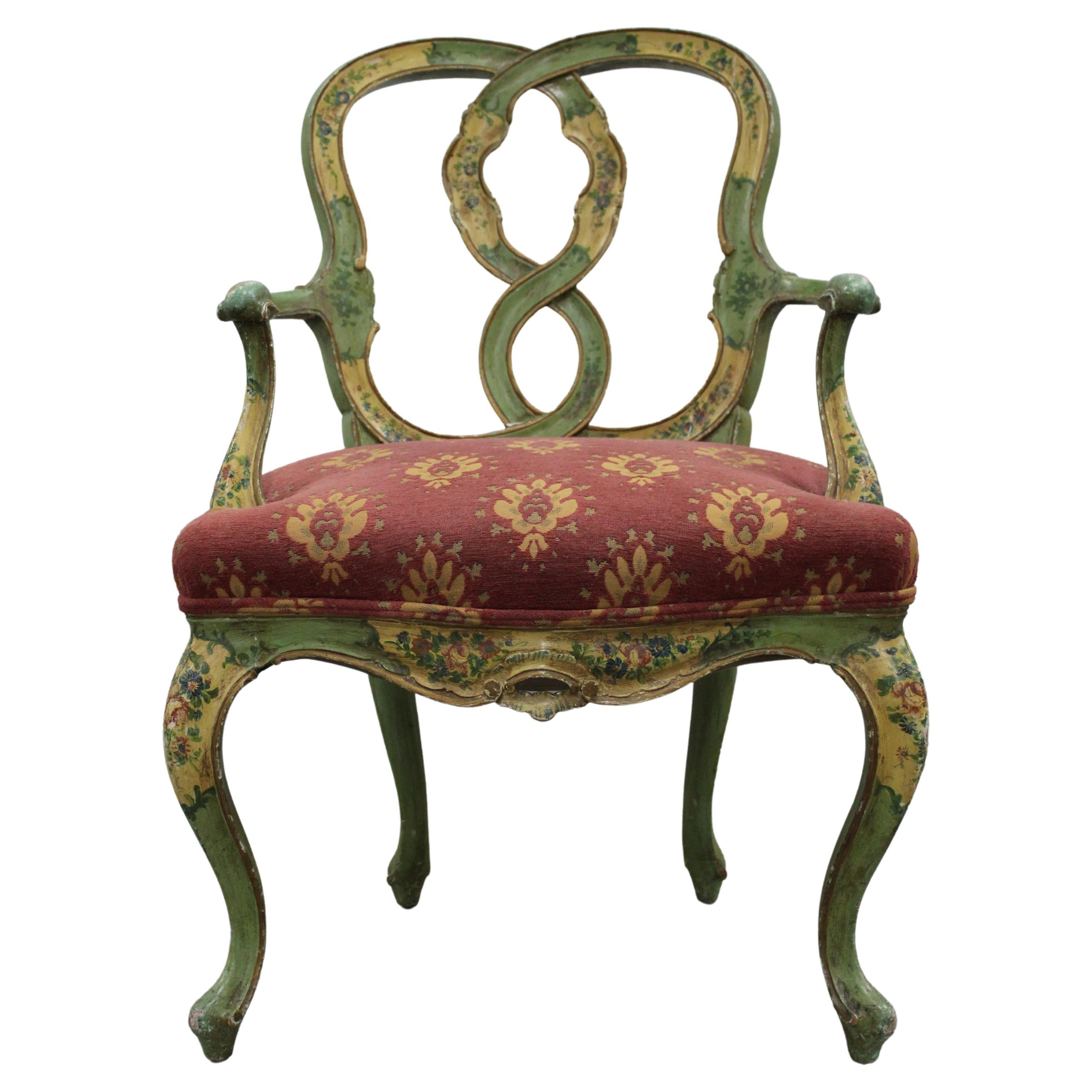 Venetian Baroque Style Hand Painted Armchair w/Cabriole Legs