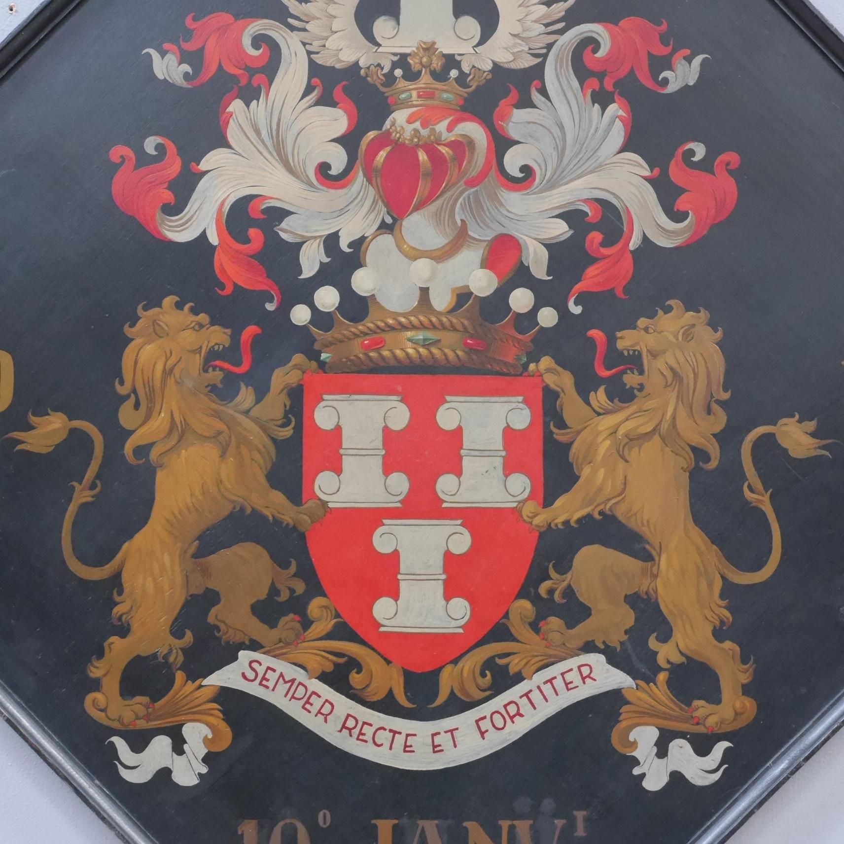 European Hand Painted Funery Hatchment Coat of Arms In Good Condition In Downham Market, GB