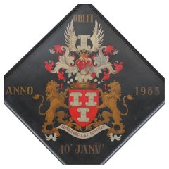 European Hand Painted Funery Hatchment Coat of Arms