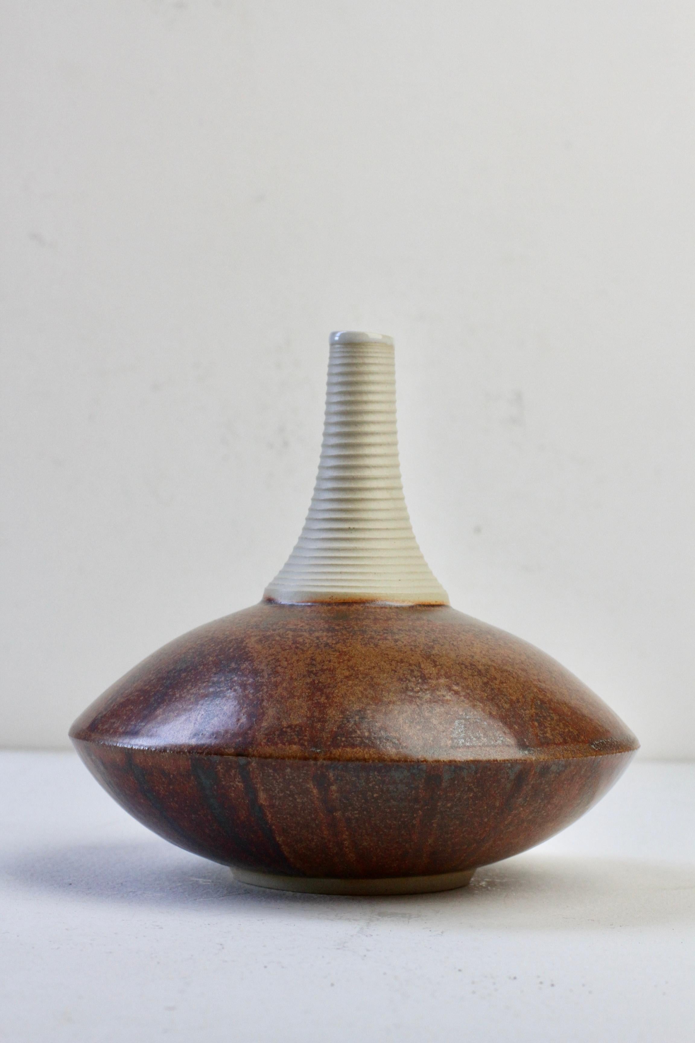 Mid-Century Modern European Hand Thrown Pottery Brown Glazed Vase by Hans-Georg Fischer, 2009 For Sale