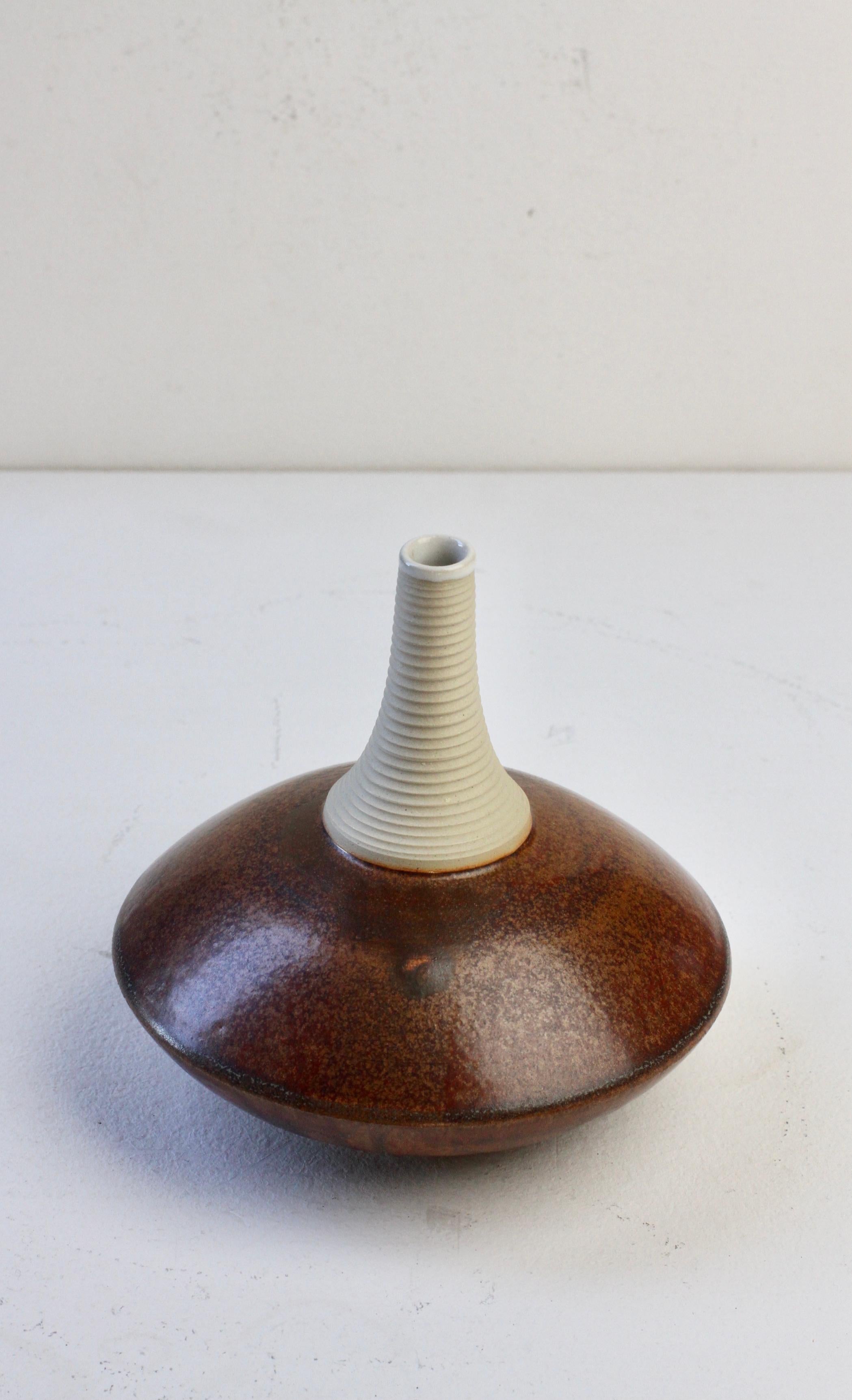 Clay European Hand Thrown Pottery Brown Glazed Vase by Hans-Georg Fischer, 2009 For Sale