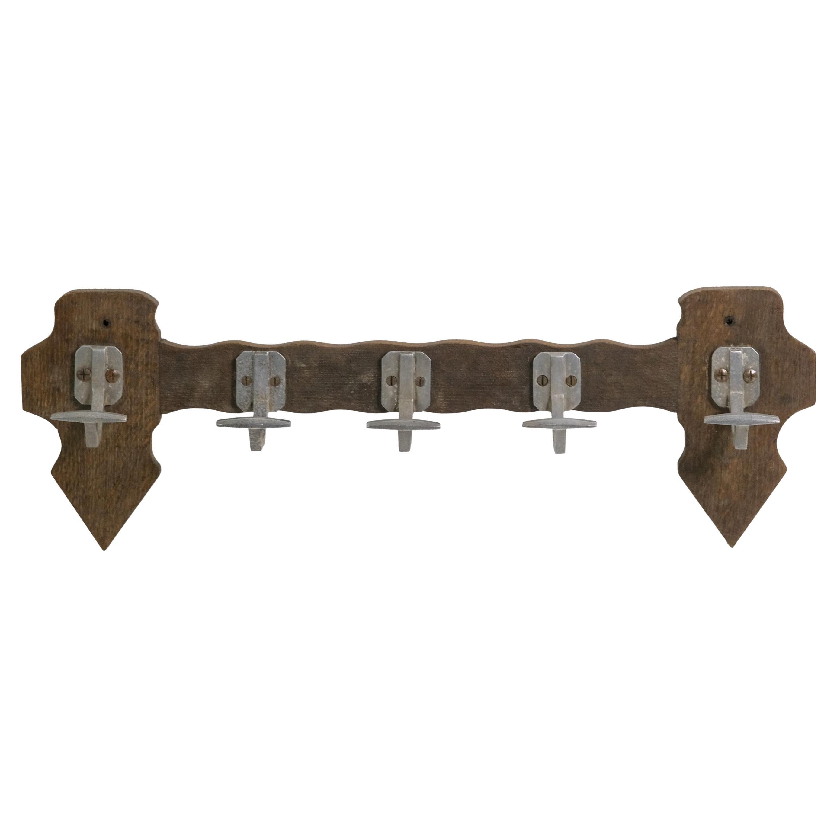 Wall mounted hat and coat rack. Five double hooks mounted on a rustic wood plank. Please note, this item is located in our Scranton, PA location.