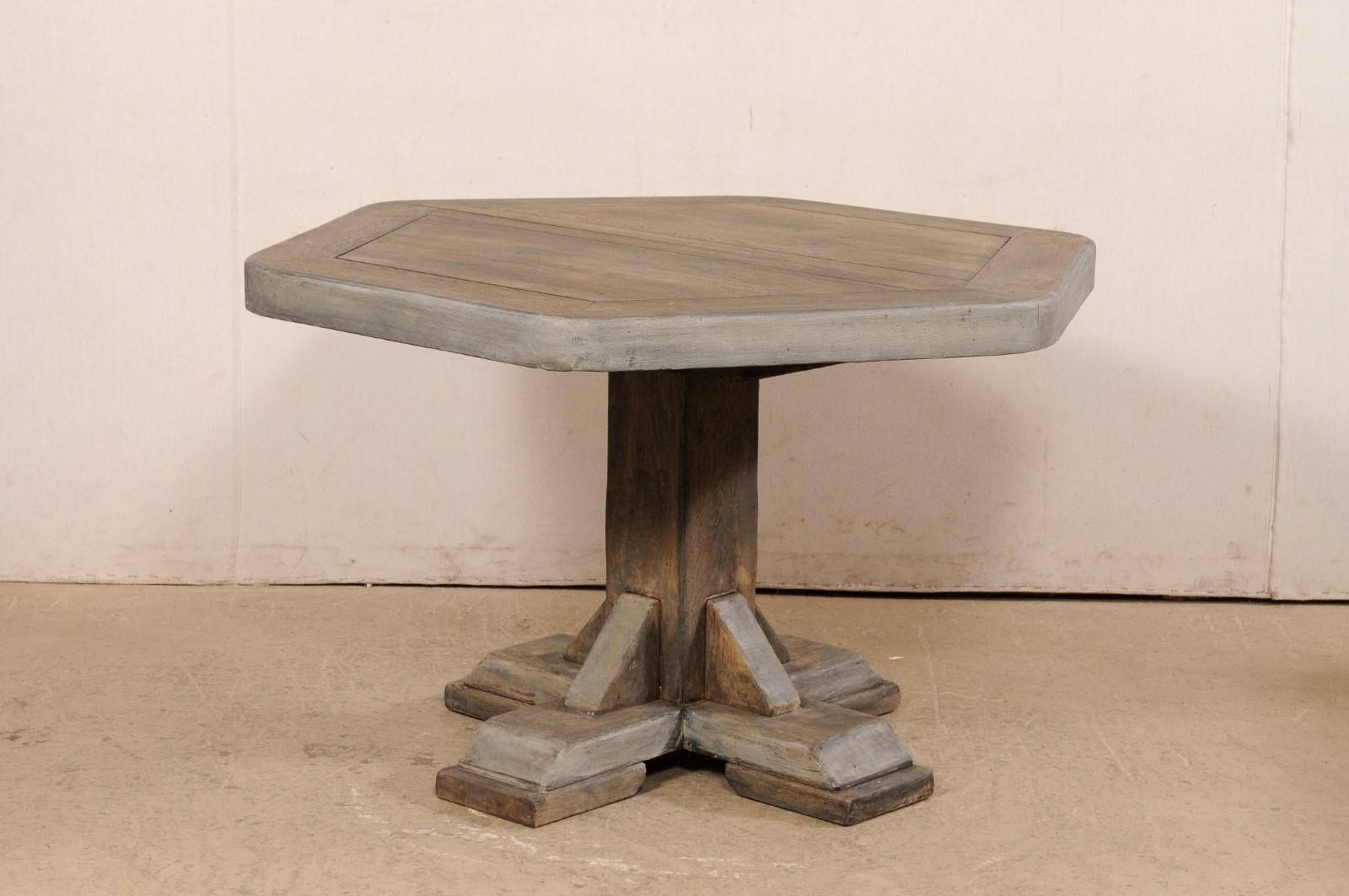 European Hexagon-Shaped Wooden Pedestal Table, Mid 20th century For Sale 6