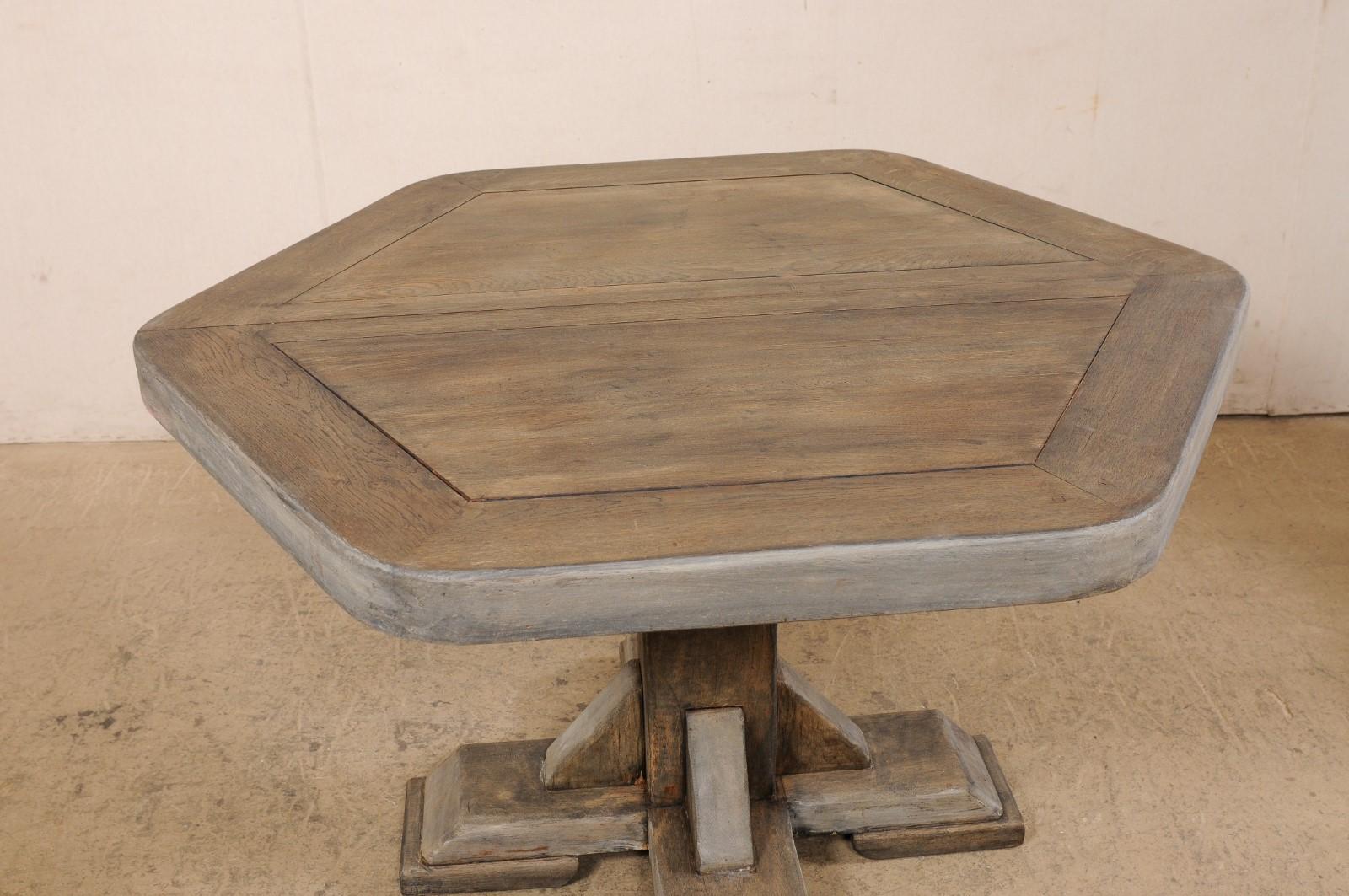 20th Century European Hexagon-Shaped Wooden Pedestal Table, Mid 20th century For Sale