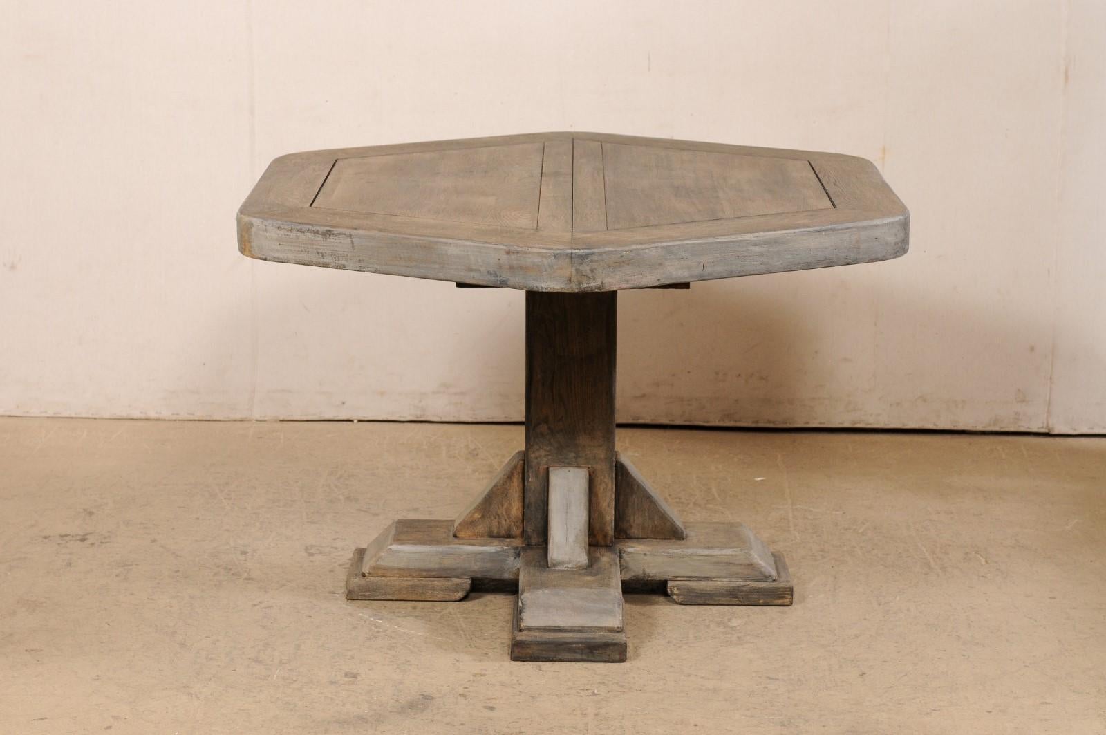 European Hexagon-Shaped Wooden Pedestal Table, Mid 20th century For Sale 1