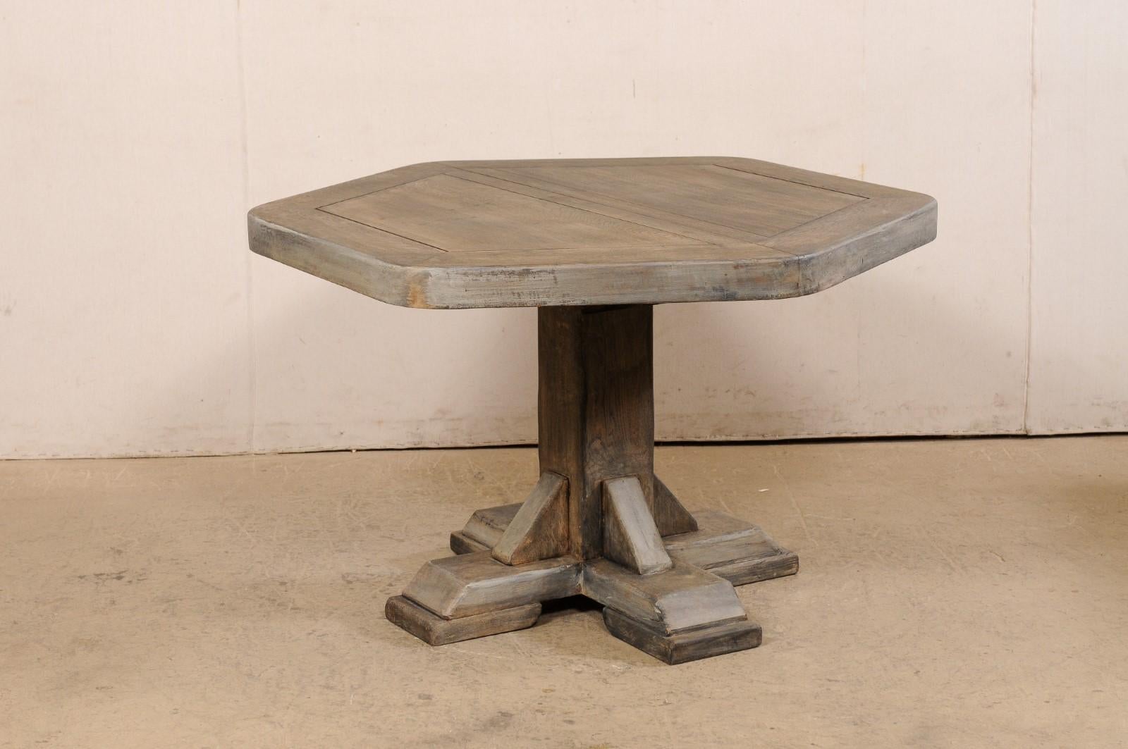 European Hexagon-Shaped Wooden Pedestal Table, Mid 20th century For Sale 2