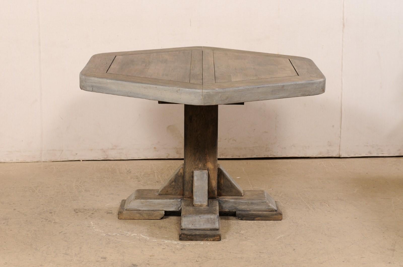 European Hexagon-Shaped Wooden Pedestal Table, Mid 20th century For Sale 5