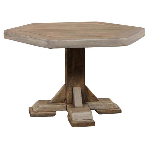 Exaonal Table European Hexagon-Shaped Wooden Pedestal Table, Mid 20th century For ...