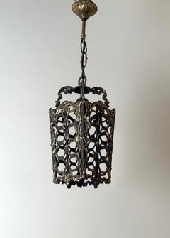 European Hollywood Regency Patinated Brass Openwork Ceiling Lantern Light, 1970s