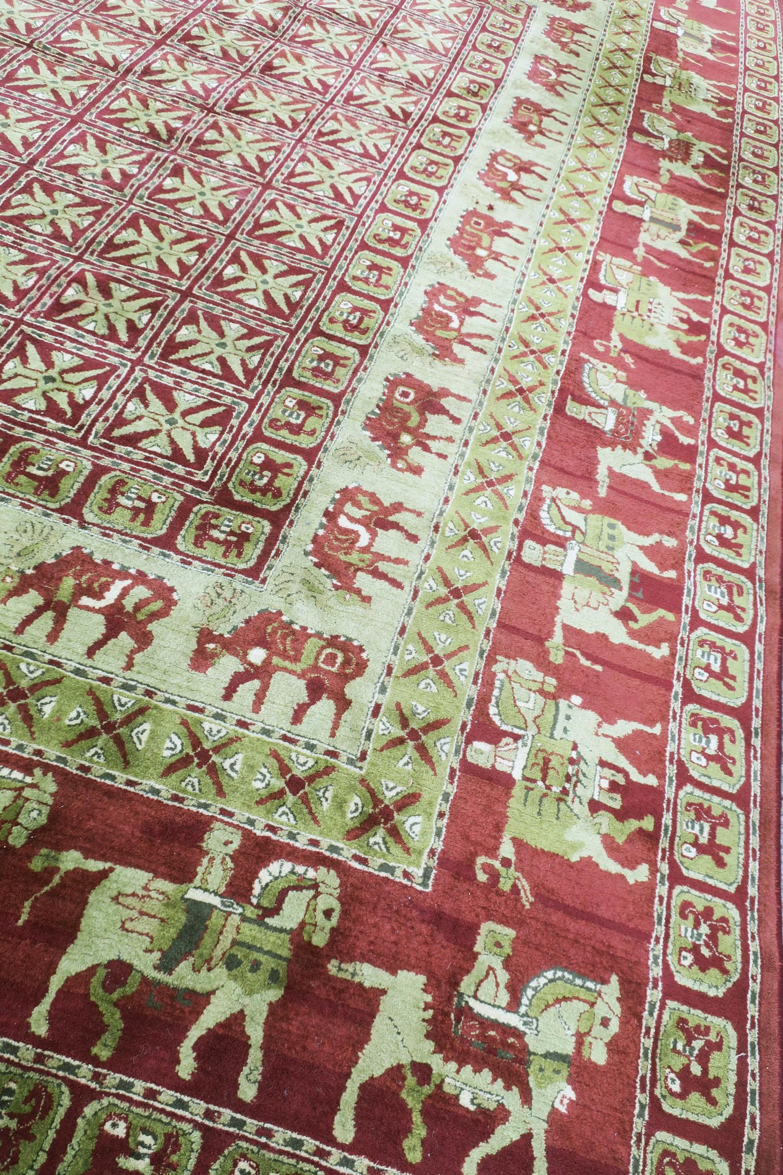 German European Hooked Rug, Copy of Pazyryk the Oldest Carpet in the World For Sale