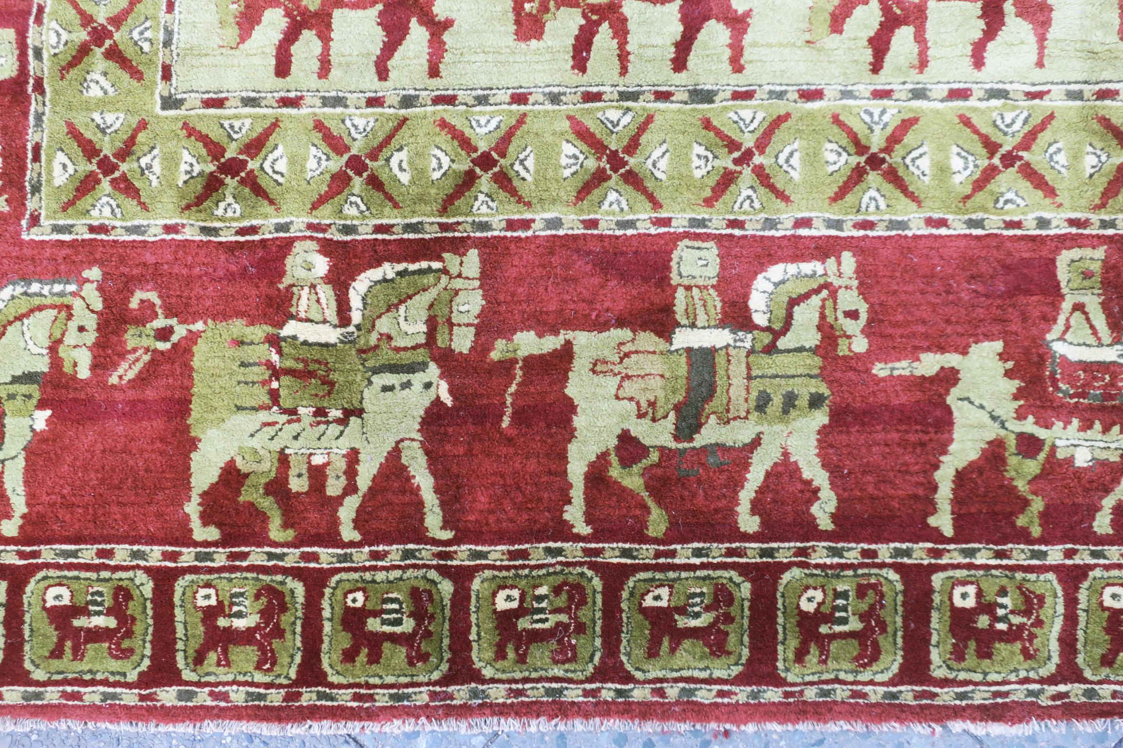 Hand-Knotted European Hooked Rug, Copy of Pazyryk the Oldest Carpet in the World For Sale