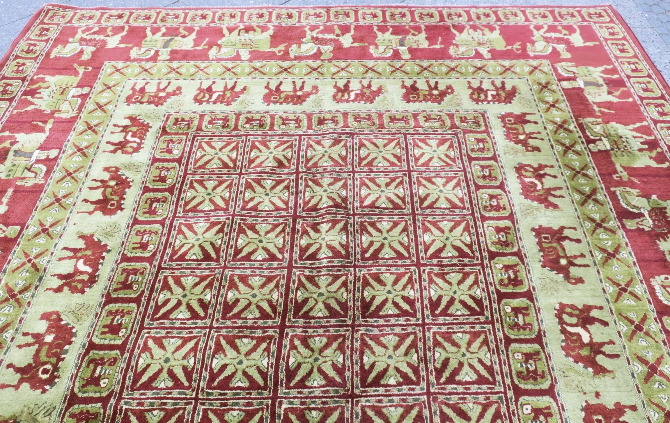 Austrian European Hooked Rug, Copy of Pazyryk the Oldest Carpet in the World For Sale