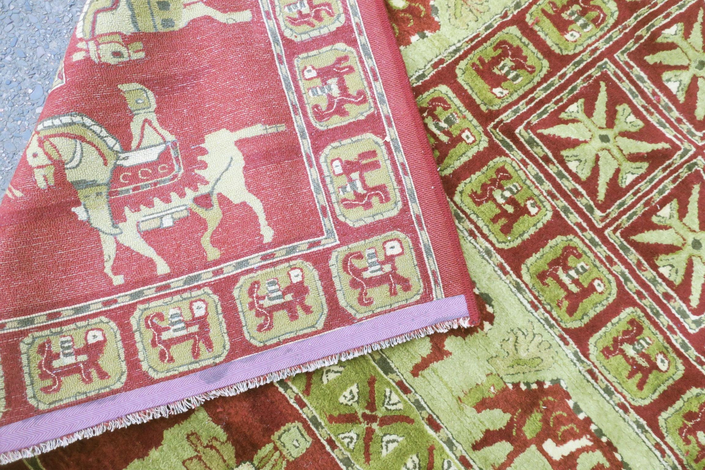 Hand-Knotted European Hooked Rug, Copy of Pazyryk the Oldest Carpet in the World For Sale