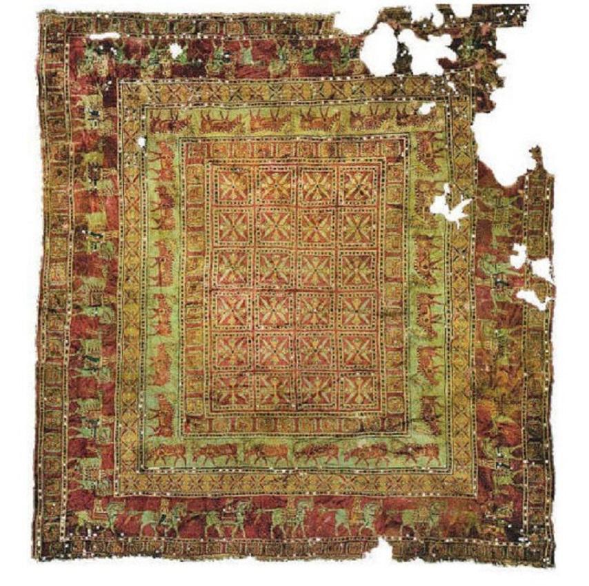 20th Century European Hooked Rug, Copy of Pazyryk the Oldest Carpet in the World For Sale