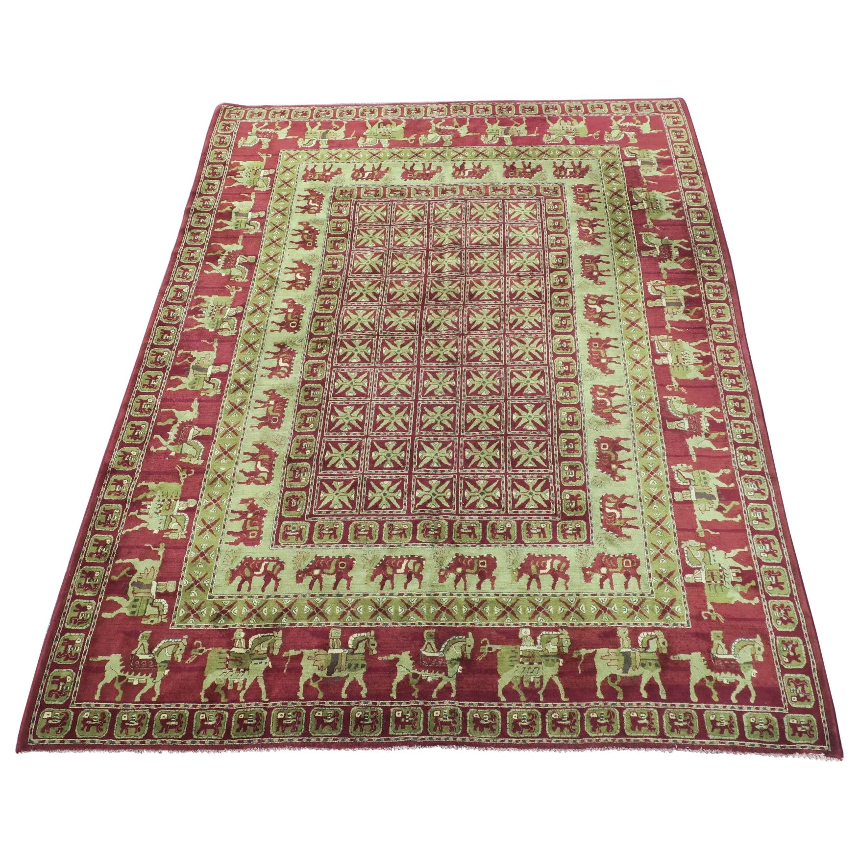European Hooked Rug, Copy of Pazyryk the Oldest Carpet in the World For Sale