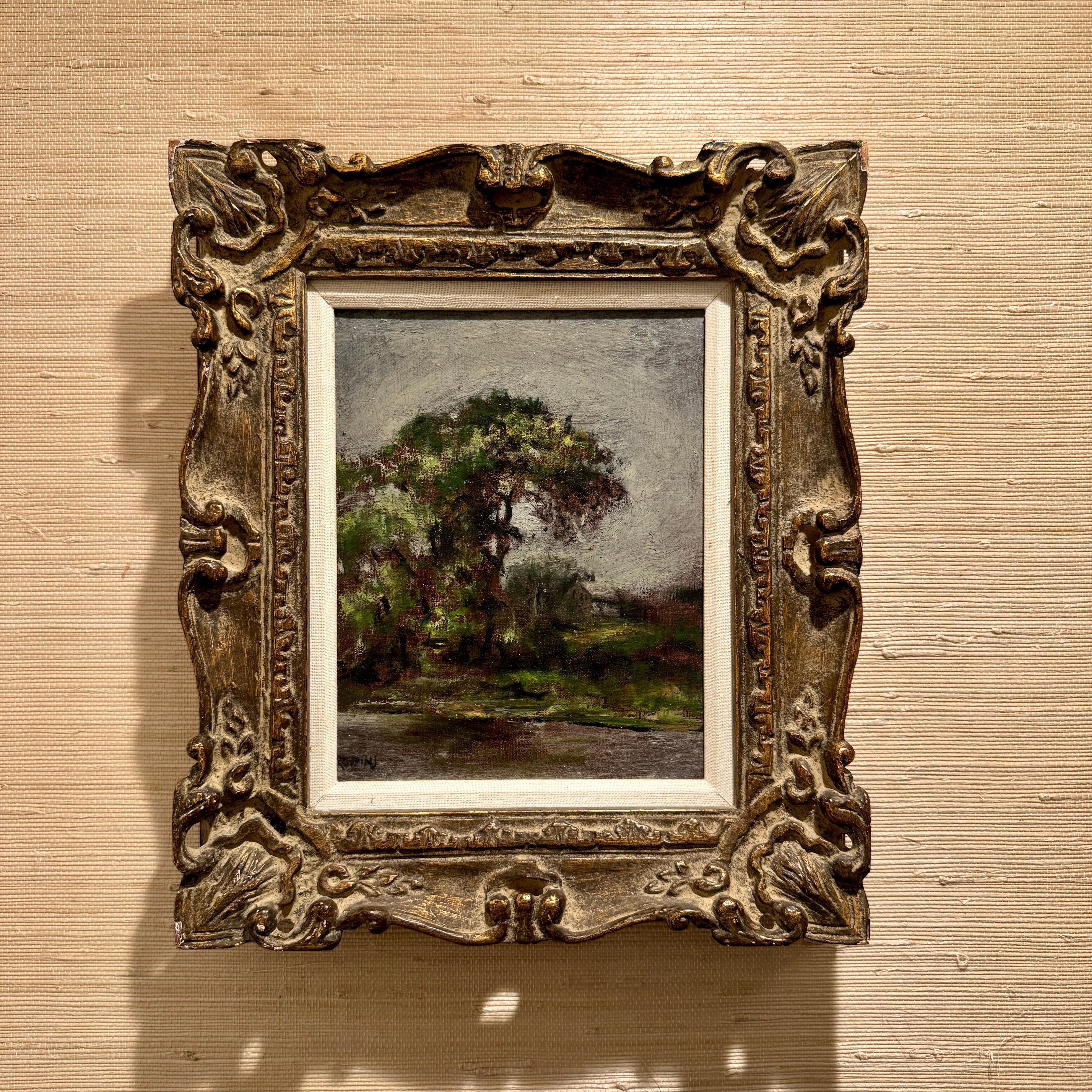 Pintura al óleo de árboles de paisajes impresionistas europeos, 1950-1960 en venta 5