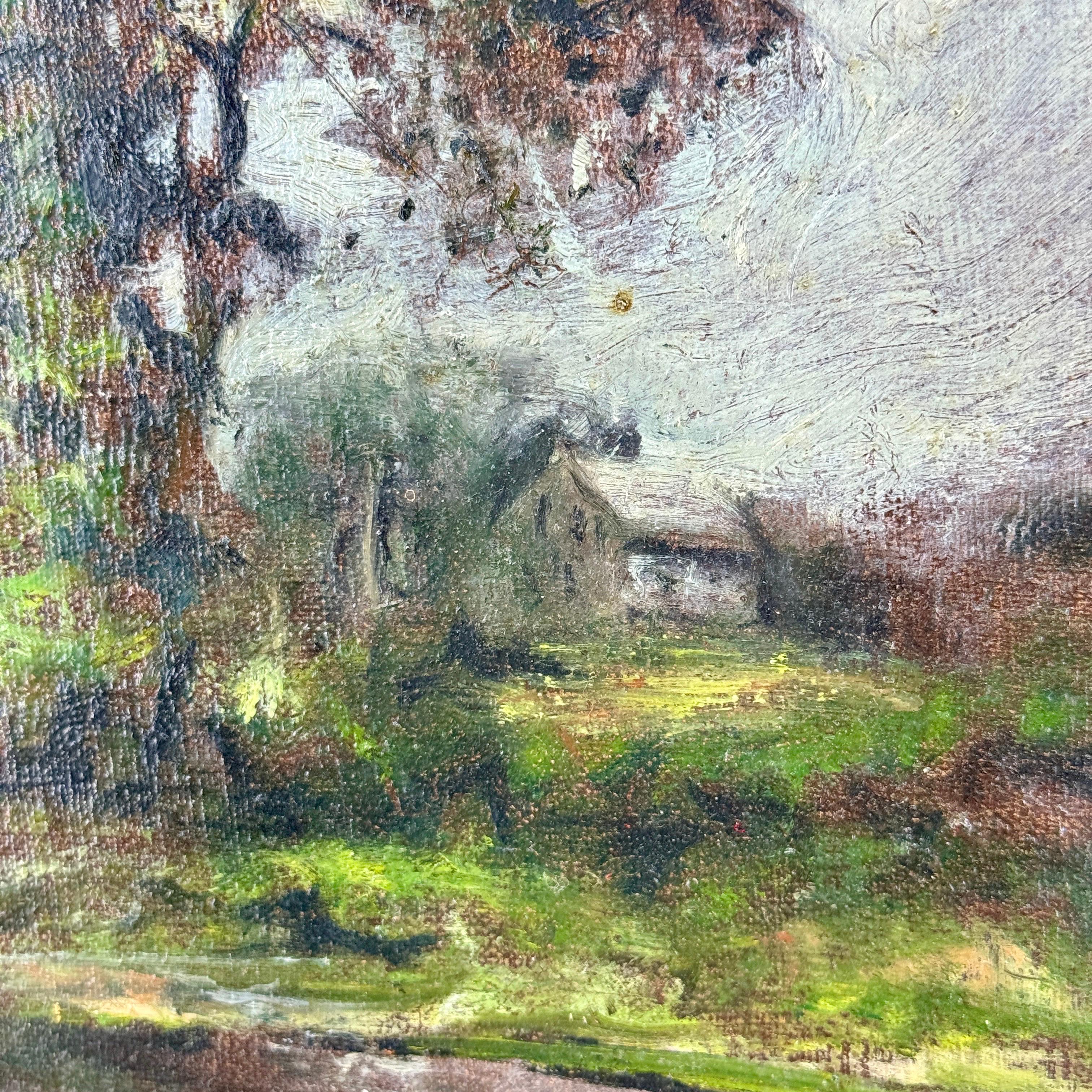 European Impressionist Landscape Trees Oil Painting, 1950-1960's  For Sale 10