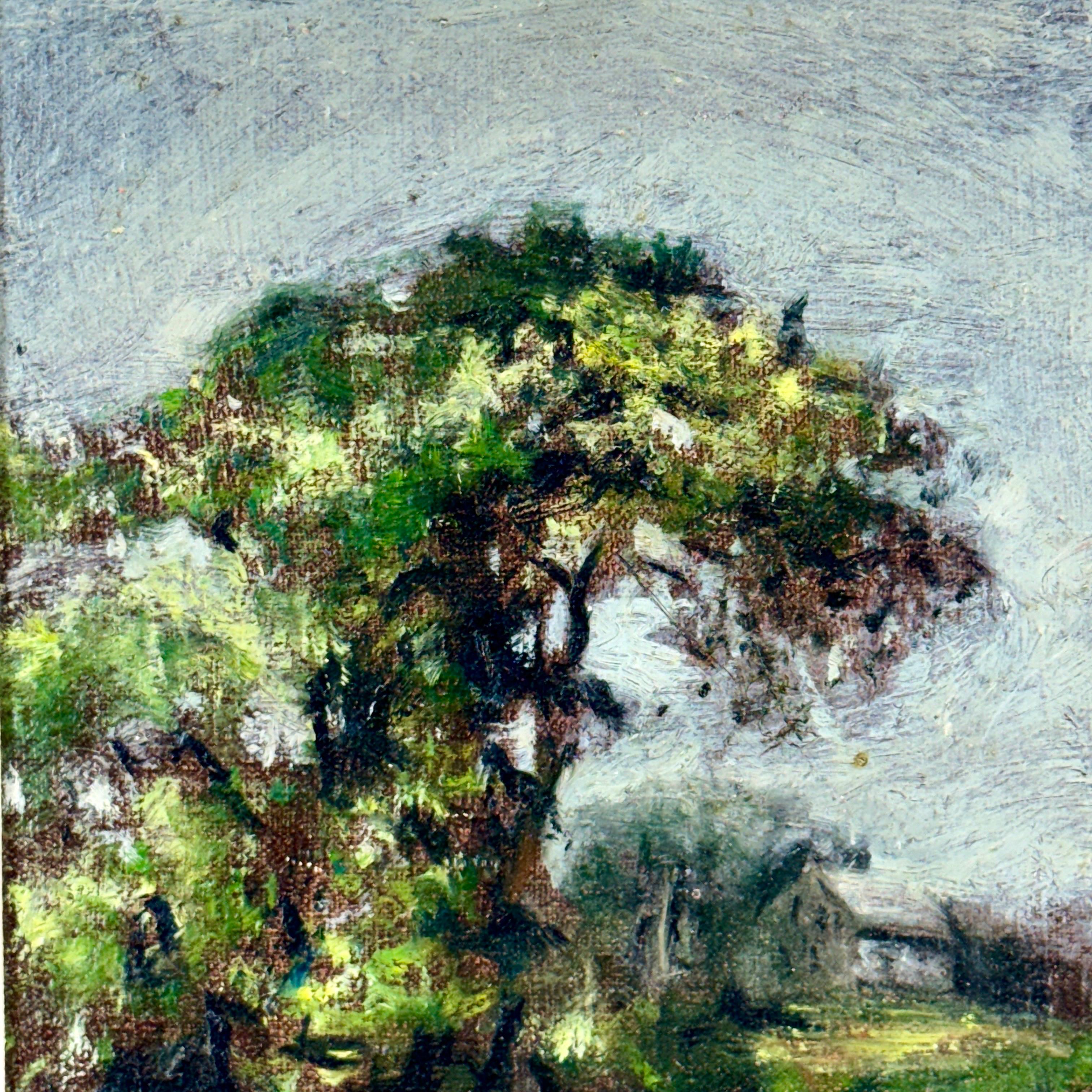 European Impressionist Landscape Trees Oil Painting, 1950-1960's  For Sale 12
