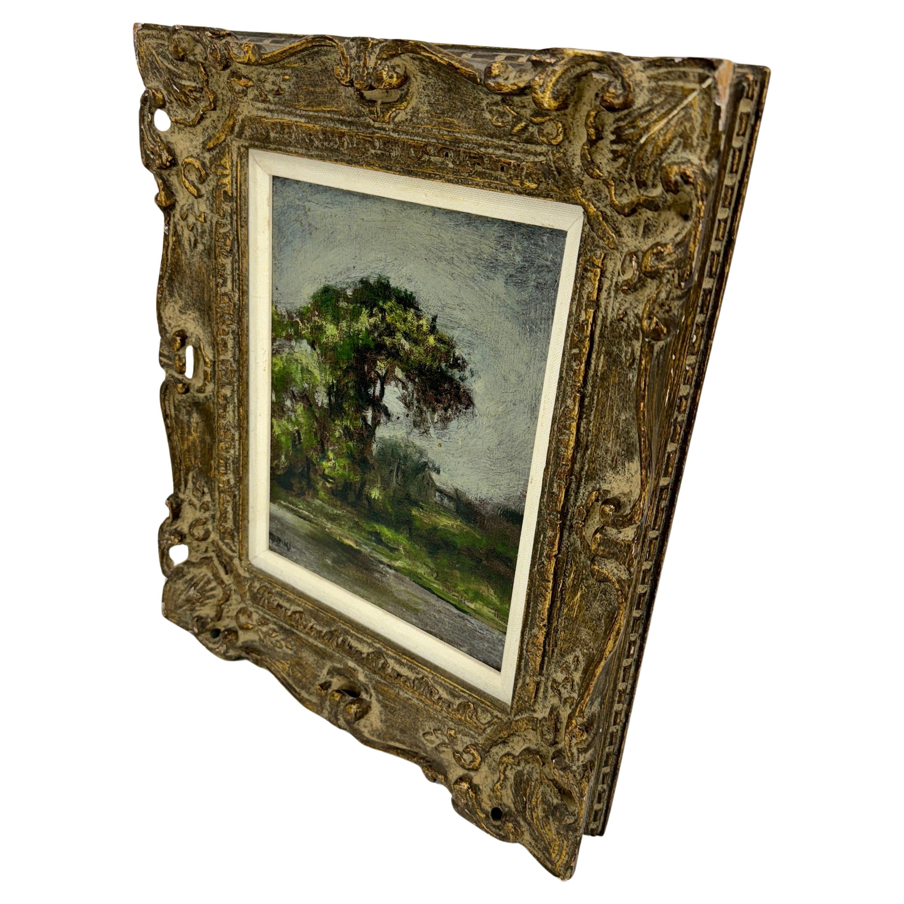 European Impressionist Landscape Trees Oil Painting, 1950-1960's  In Good Condition For Sale In Haddonfield, NJ