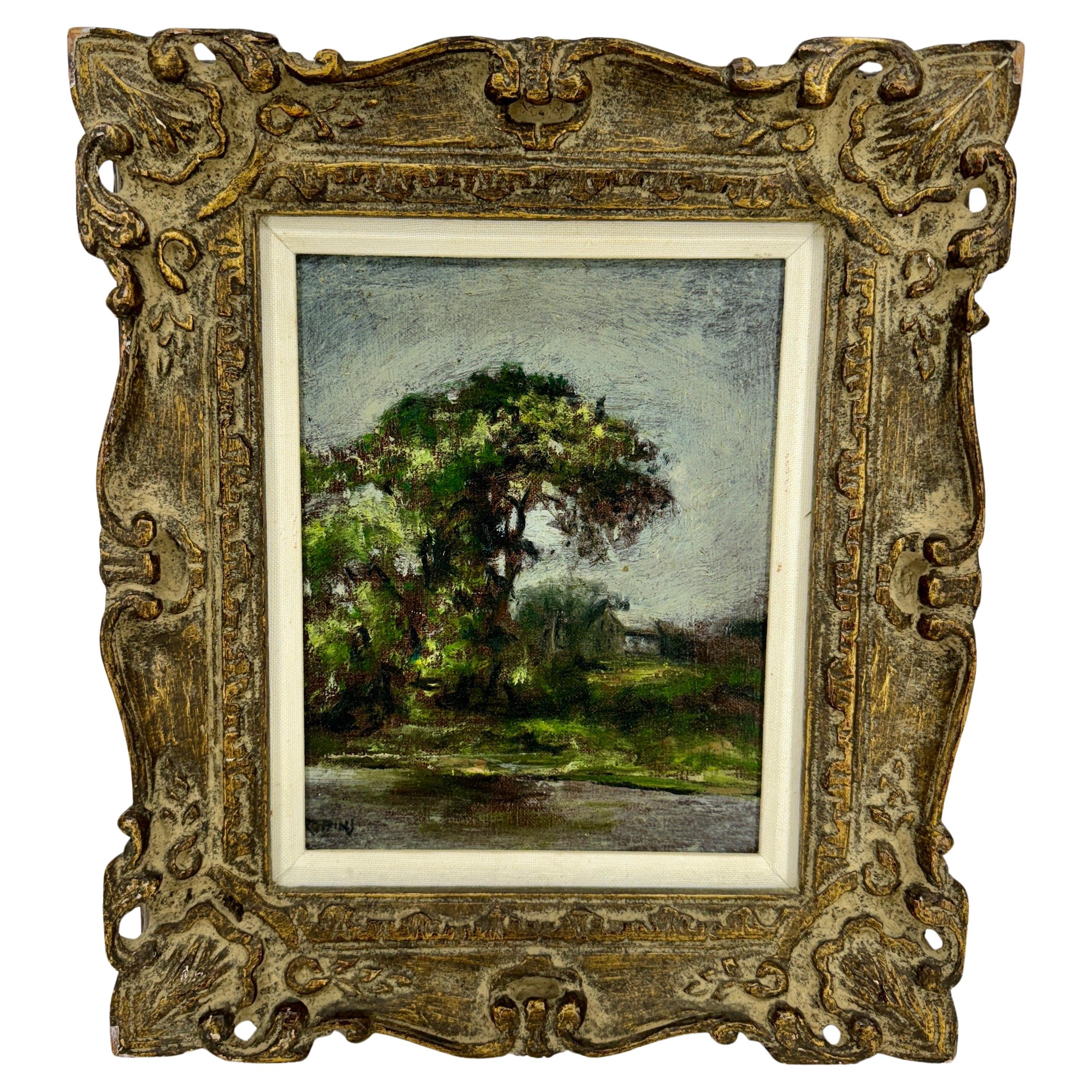 European Impressionist Landscape Trees Oil Painting, 1950-1960's  For Sale