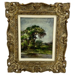 Retro European Impressionist Landscape Trees Oil Painting, 1950-1960's 