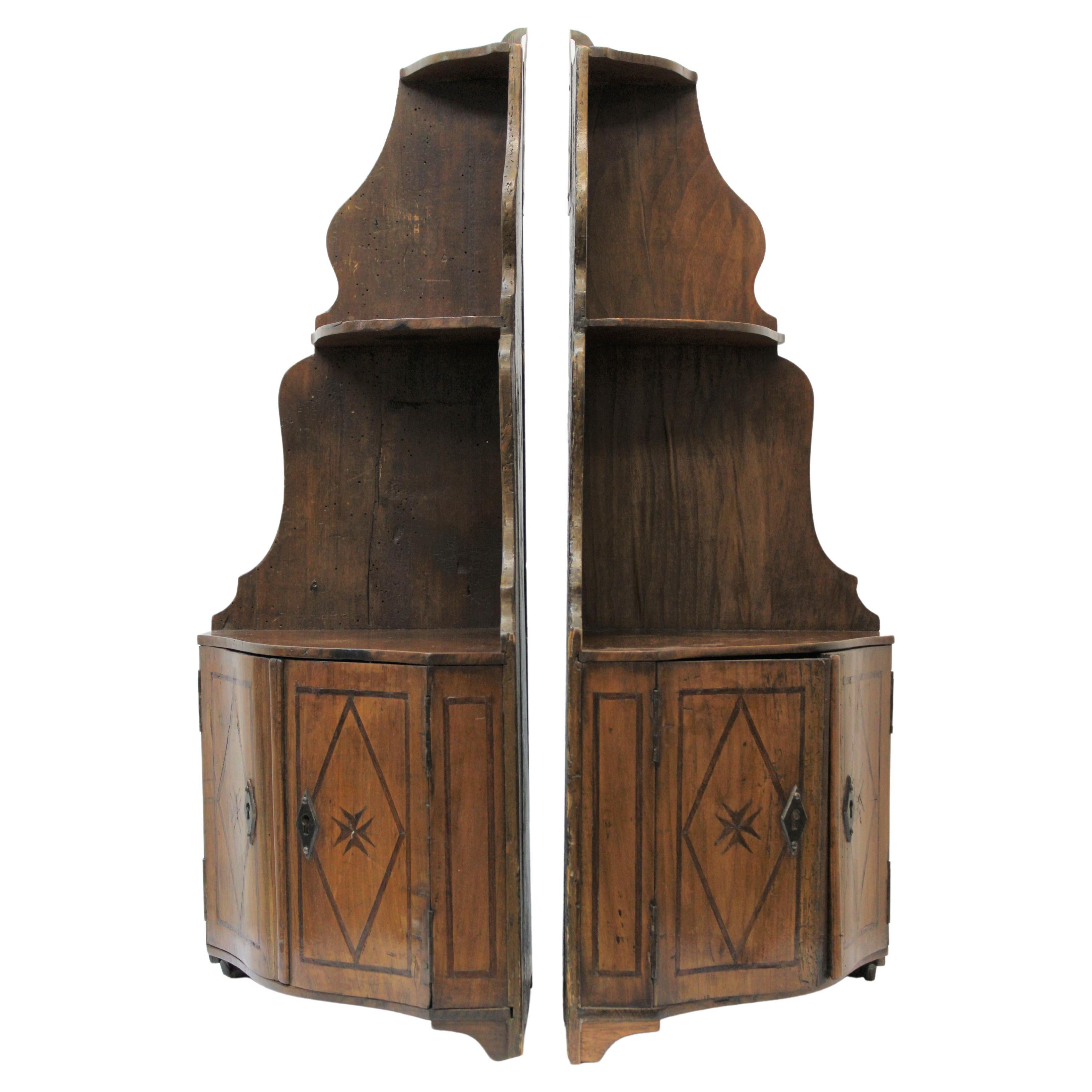 European Inlaid Corner Wood Shelves For Sale