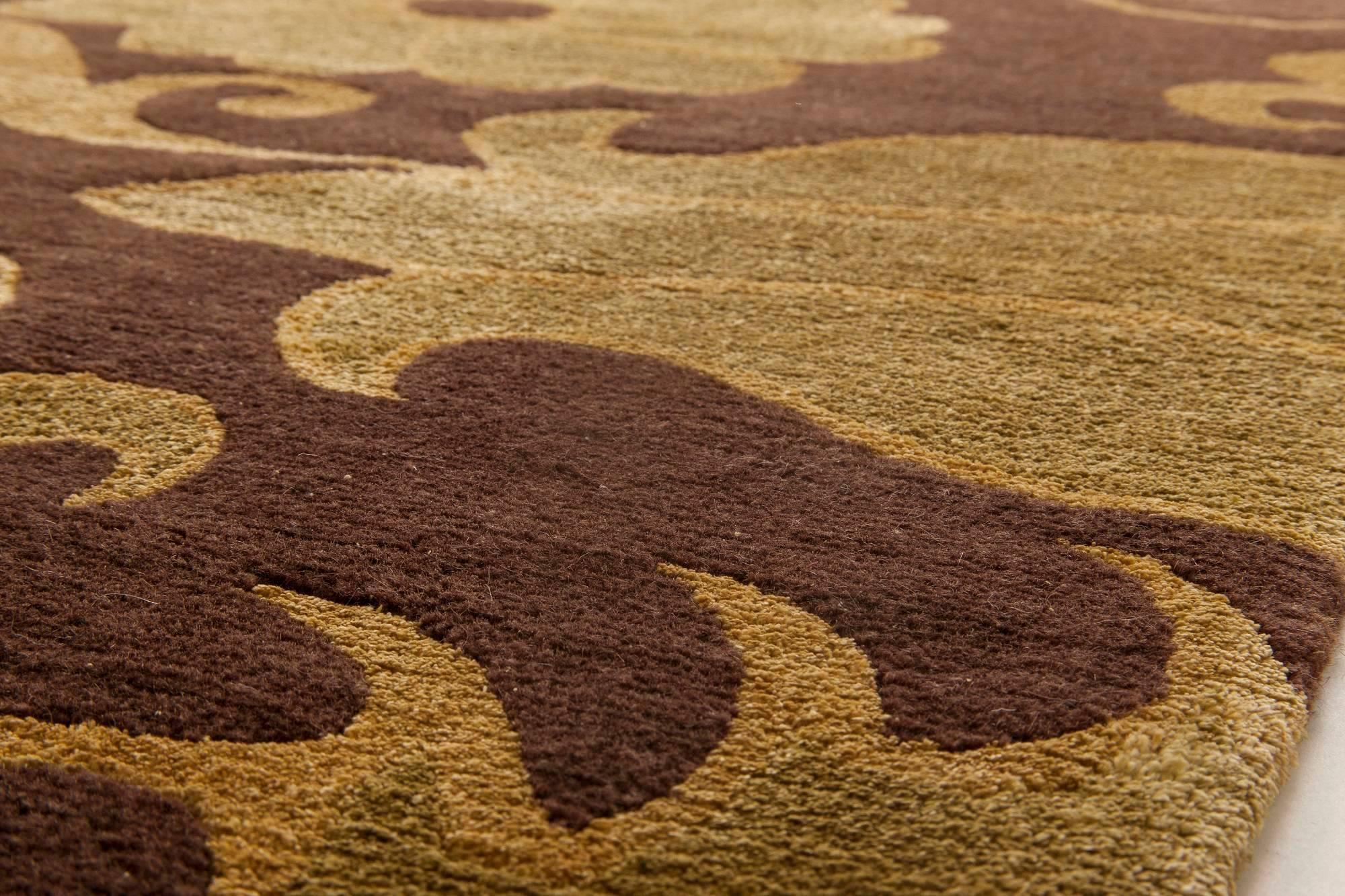 Modern European Inspired Gold and Brown Handmade Wool Rug by Doris Leslie Blau For Sale