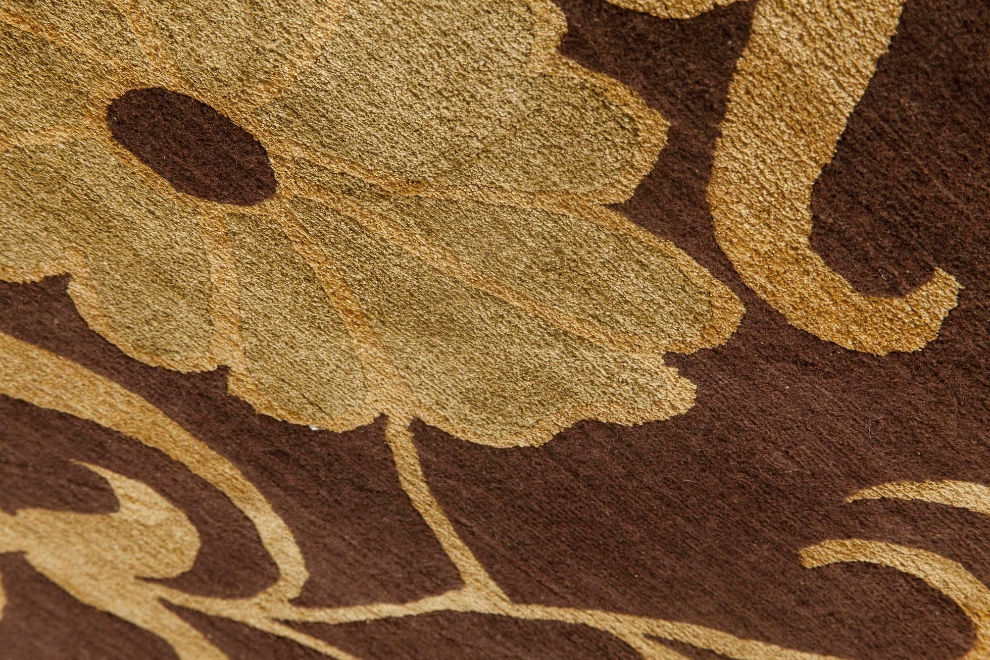 Nepalese European Inspired Gold and Brown Handmade Wool Rug by Doris Leslie Blau For Sale