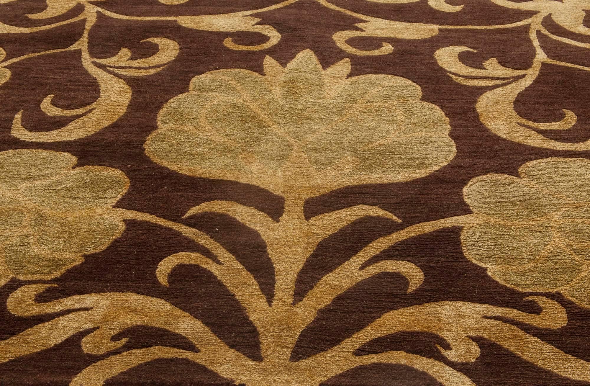 Hand-Knotted European Inspired Gold and Brown Handmade Wool Rug by Doris Leslie Blau For Sale