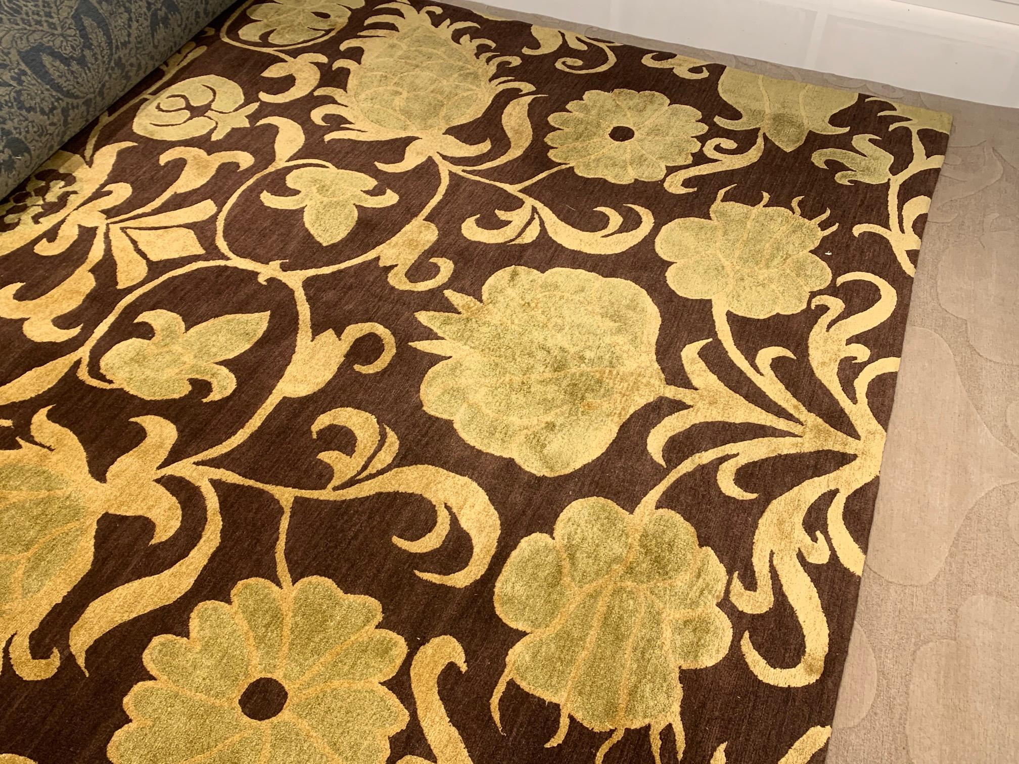 European Inspired Gold and Brown Handmade Wool Rug by Doris Leslie Blau For Sale 1