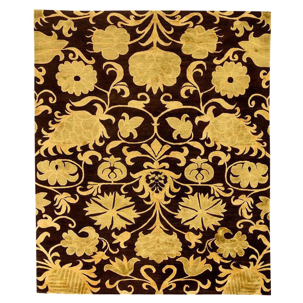 European Inspired Gold and Brown Handmade Wool Rug by Doris Leslie Blau For Sale