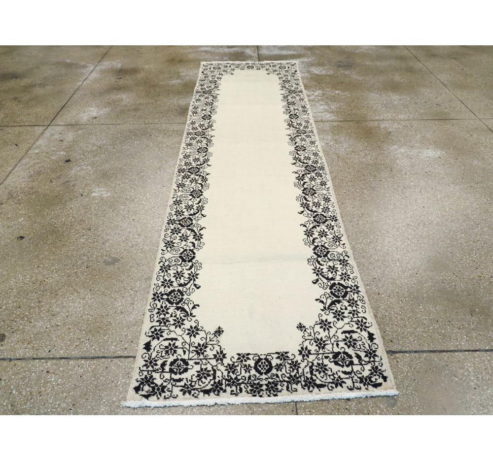 Neoclassical European Inspired Mid-20th Century Persian Tabriz Black and White Runner Rug For Sale