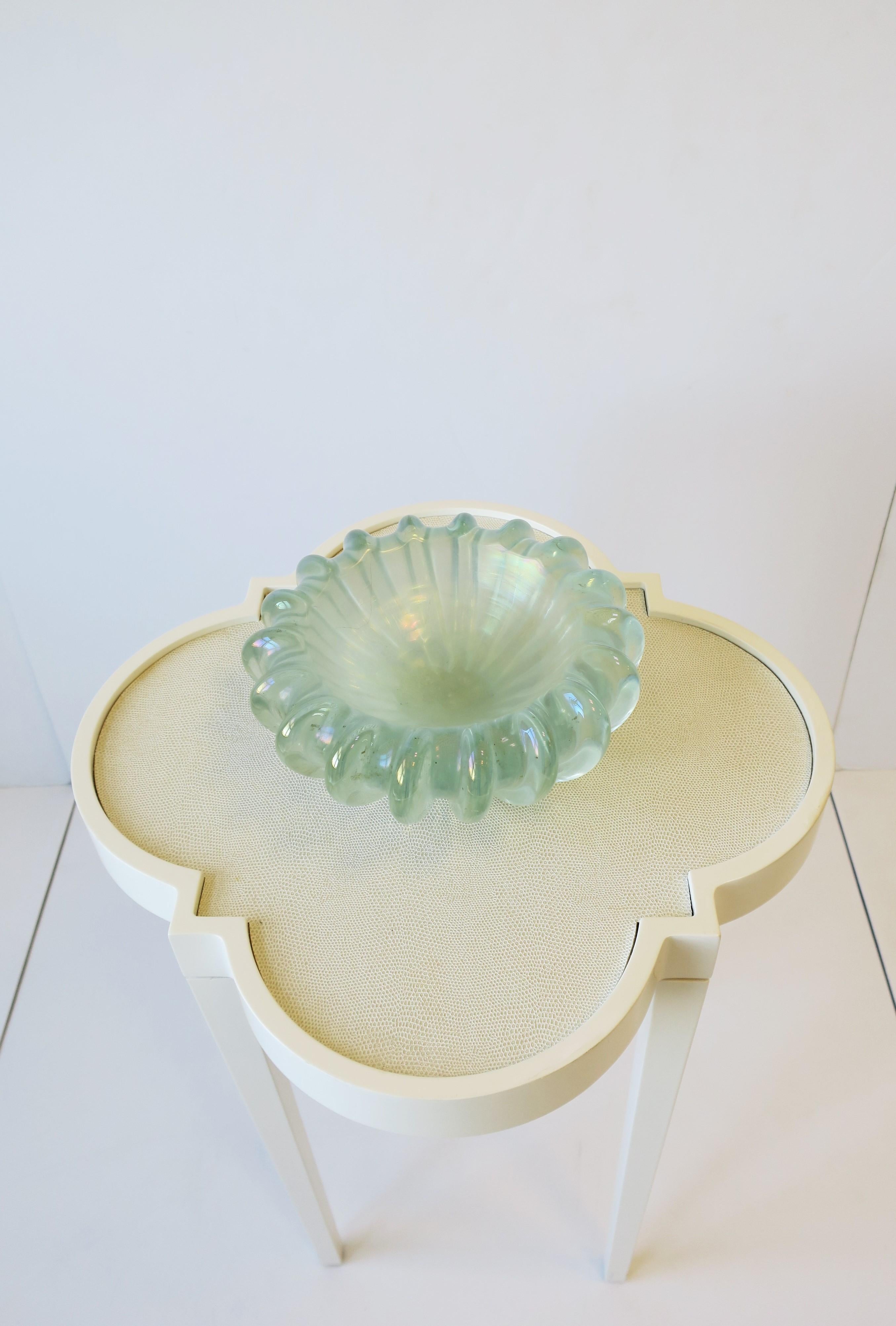 Italian Murano Art Glass Bowl with Iridescent Hue and Fluted Design For Sale 6